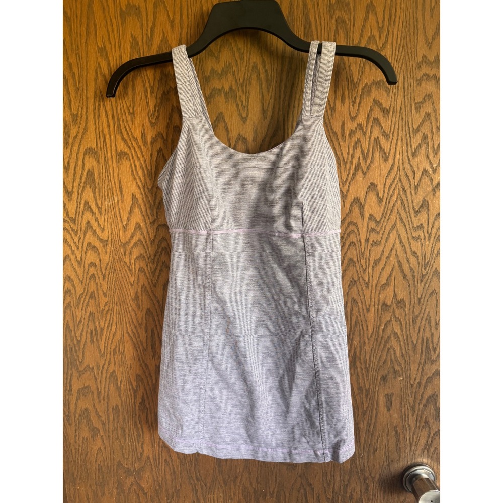 Lululemon Power Y Tank Top‎ Purple Space Dye Striped Shelf Bra Athletic Camisole